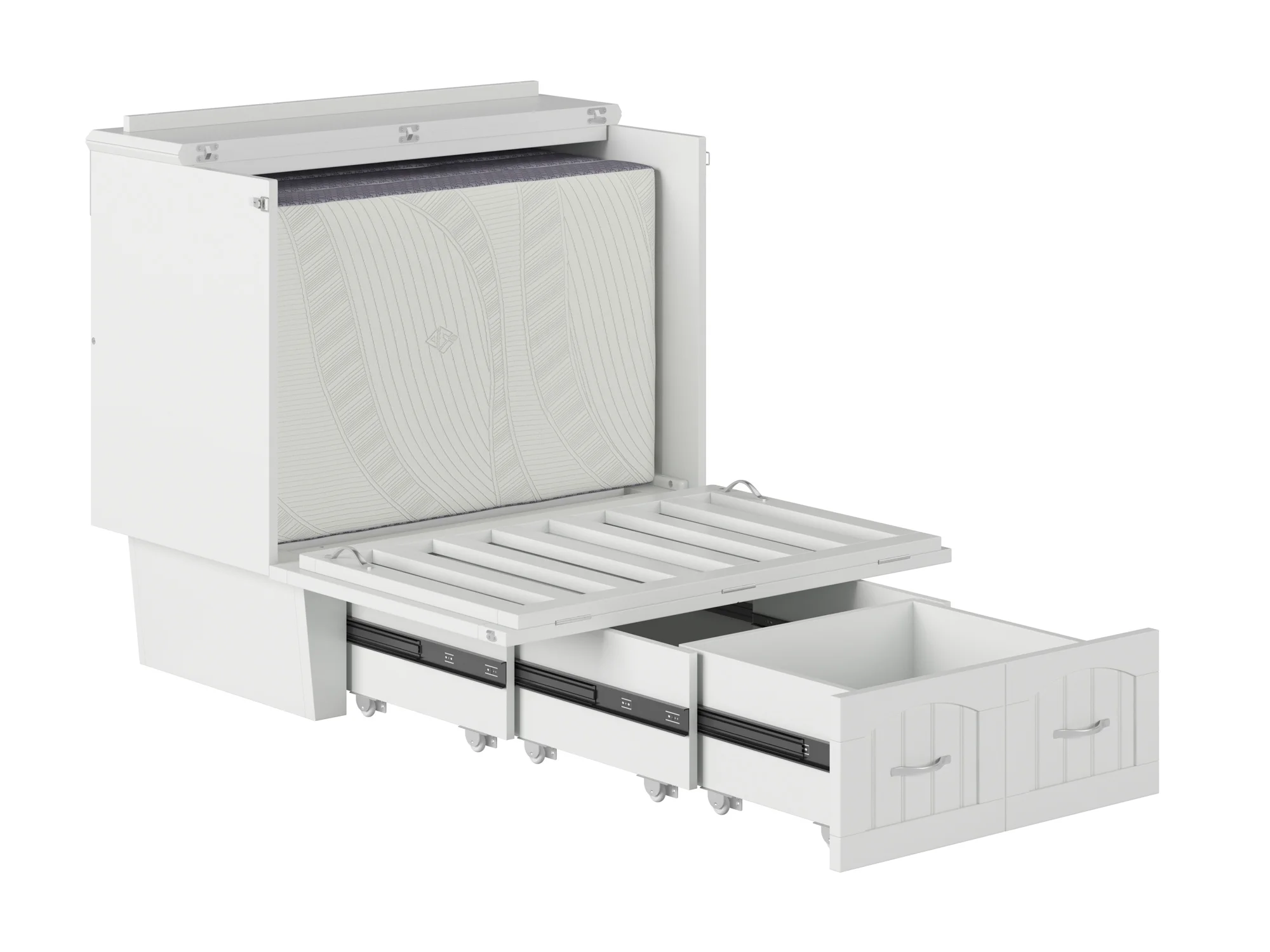 AFI Nantucket Twin Solid Wood Murphy Bed Chest with Mattress, Drawer & Charger in White