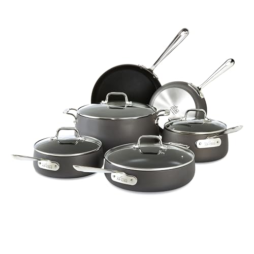 All-Clad HA1 Hard Anodized Nonstick Cookware Set 13 Piece Induction Oven Broiler Safe 500F, Lid Safe 350F Pots and Pans Black