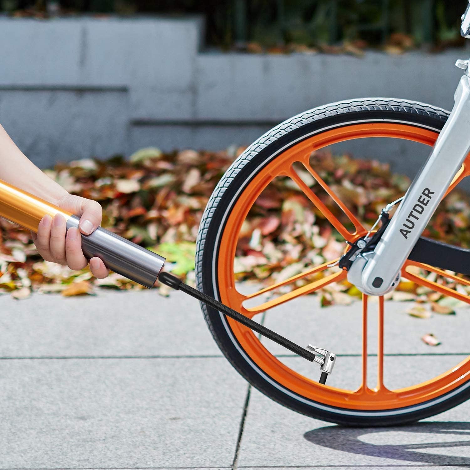 AUTDER Bike Tire Pump - 3000mAh Portable Air Pump with Digital Pressure Gauge and Auto-Off Function, 140PSI Wireless Rechargeable Air Compressor