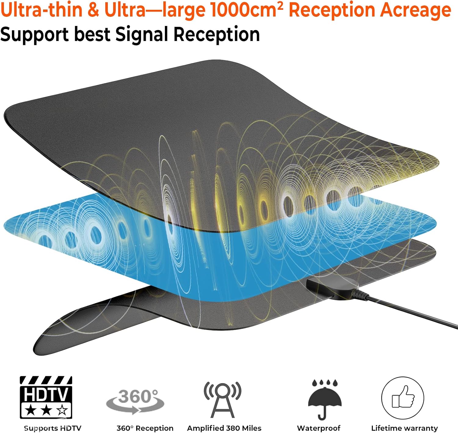 Digital HD TV Antenna Up 400 Miles Range, Indoor Outdoor Antenna for All Old Smart HDTVs