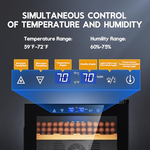 Tylza 35L Cigar Humidor Cabinet, 260 Counts Electric Humidors for Cigars with Humidity & Temperature Control, Digital Hygrometer, Spanish Cedar Wood
