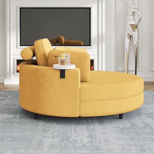 51.5-Inch Oversized Swivel Accent Barrel Chair with Storage Ottoman ,Button Decor and 4 Pillows