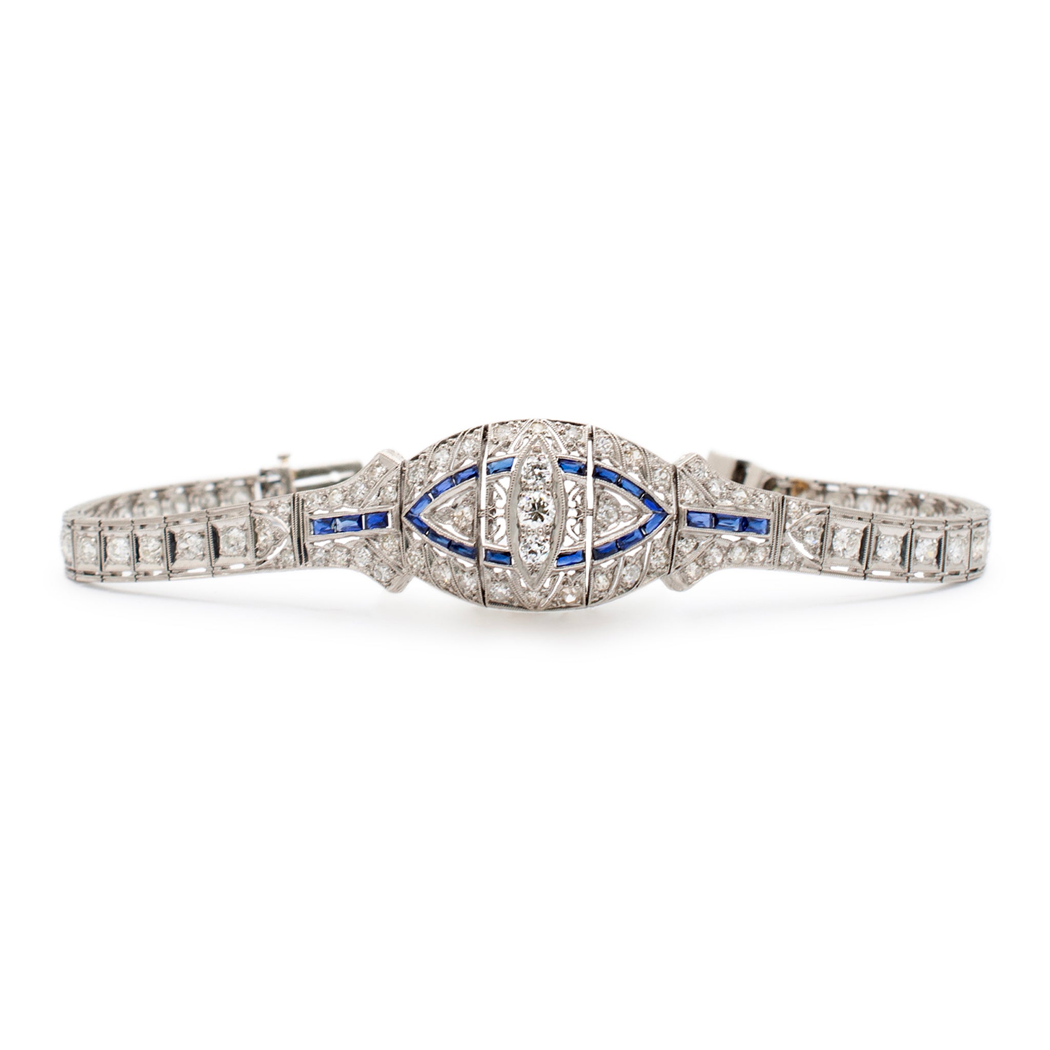 Antique Art Deco Platinum Diamonds Sapphires Cocktail Link Bracelet