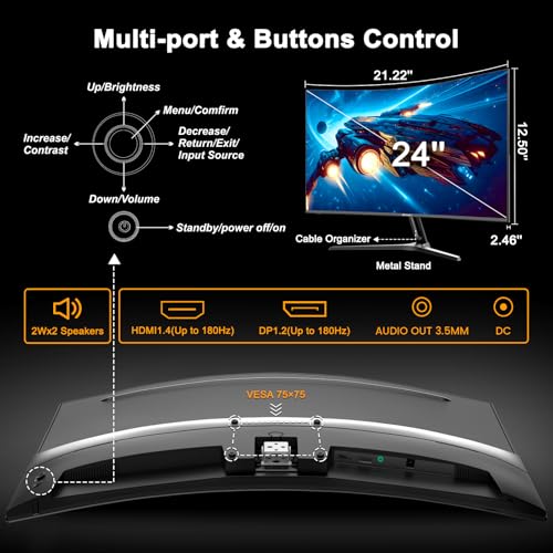 SANSUI 32 Inch Curved 240Hz Gaming Monitor High Refresh Rate, FHD 1080P Gaming PC Monitor HDMI DP1.4, Curved 1500R, 1Ms MPRT, HDR,Metal Stand