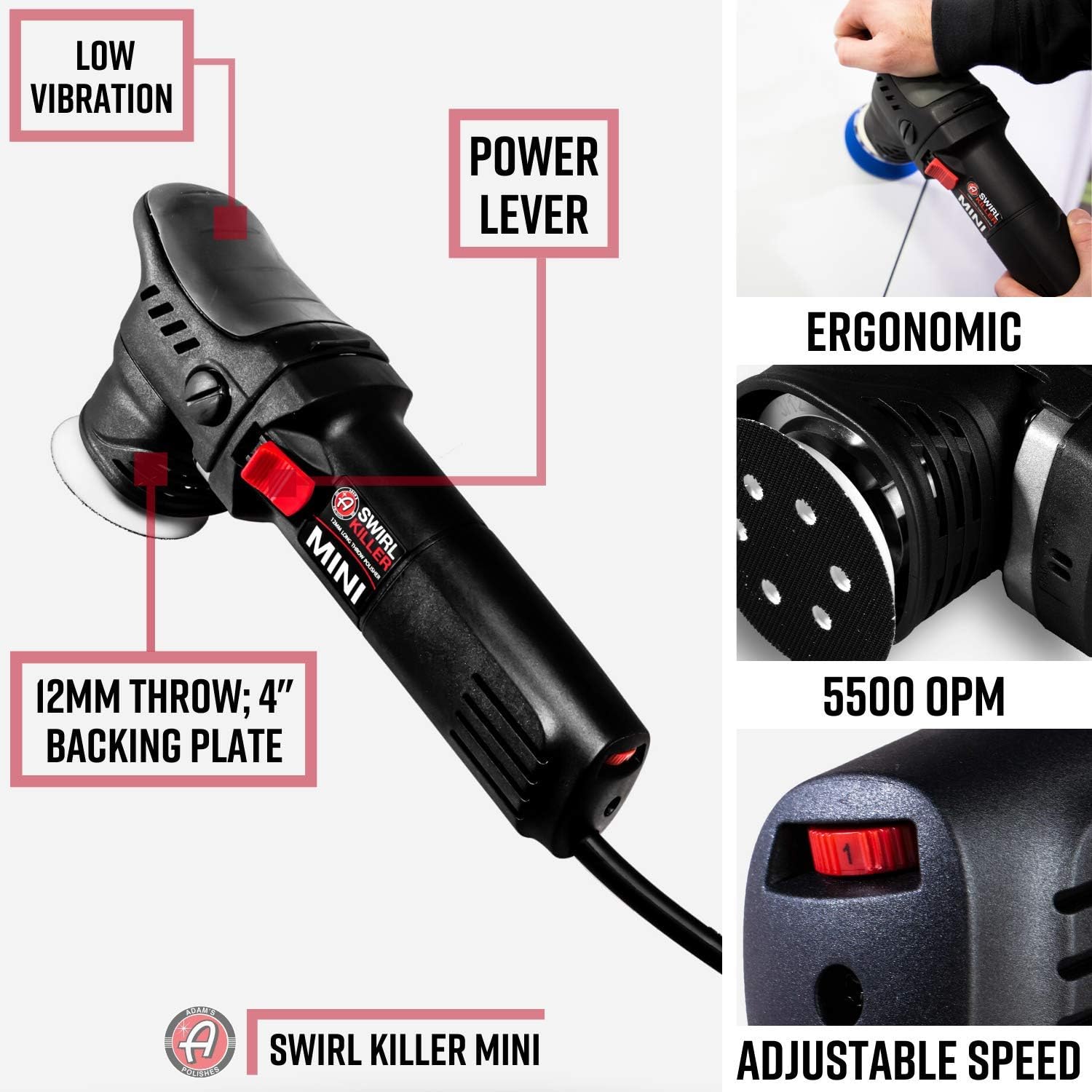Adam&rsquo;s Swirl Killer 12mm Polisher - Orbital Polishing Paint Correcting Buffer Tool - Car Scratch Remover, Correcting Polish