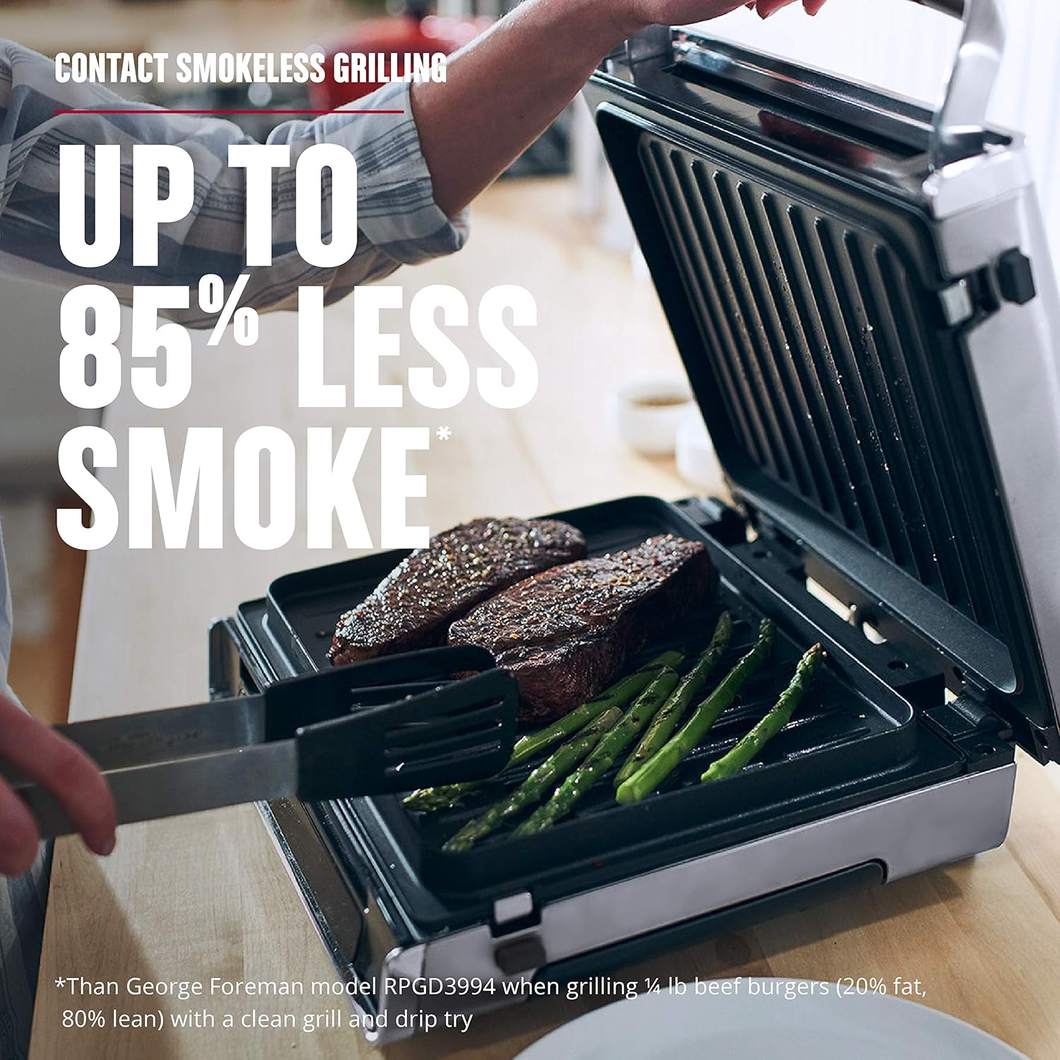 George Foreman Family Size (4-6 Servings), GRD6090B Smokeless-Digital Smart Select, Stainless Steel
