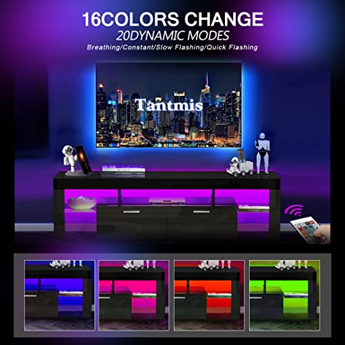 Modern High Gloss LED TV Stand for Flat Screens 50+/55/65 inch TV with Storage and Shelves for Living Room，Table Top Gaming Universal Oversized TV