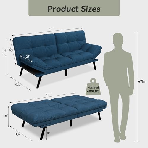 71" Convertible Futon Sofa,Faux Leather Futon Couch Bed,Sleeper Sofa Bed,Memory Foam Modern Folding Small Loveseat for Living Room,Office,Apartment