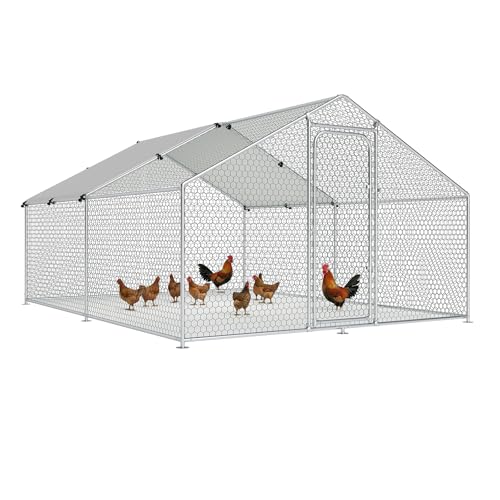 Chicken Coop Poultry Cage Large Metal Hen Run with Water-Resident Cover for Rabbit Duck House Outdoor Walk-in Chicken Pen for Yard