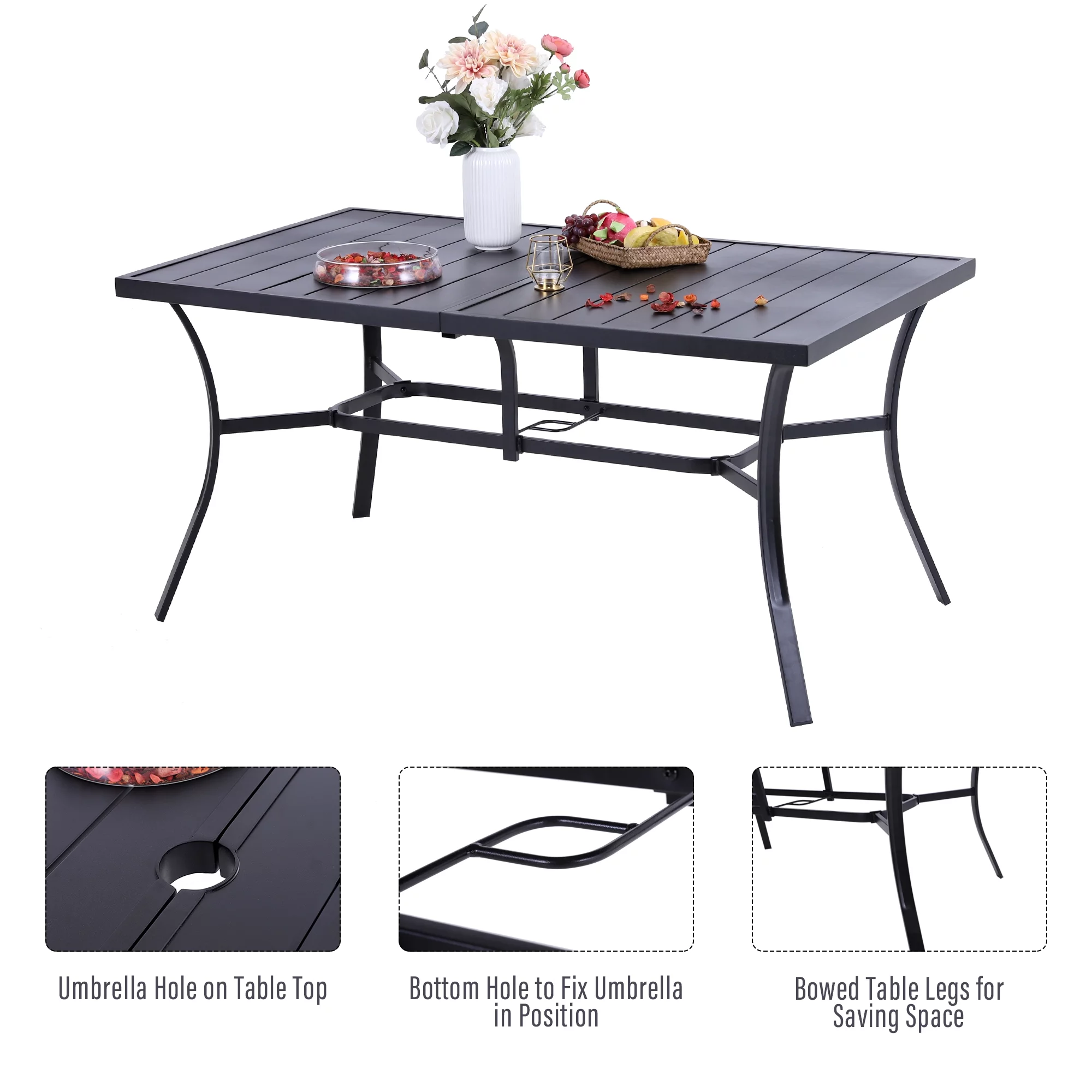 Sophia & William 7 Piece Outdoor Patio Dining Set 6 Cushioned Swivel Chairs and 60" * 38" Teak Wood Table