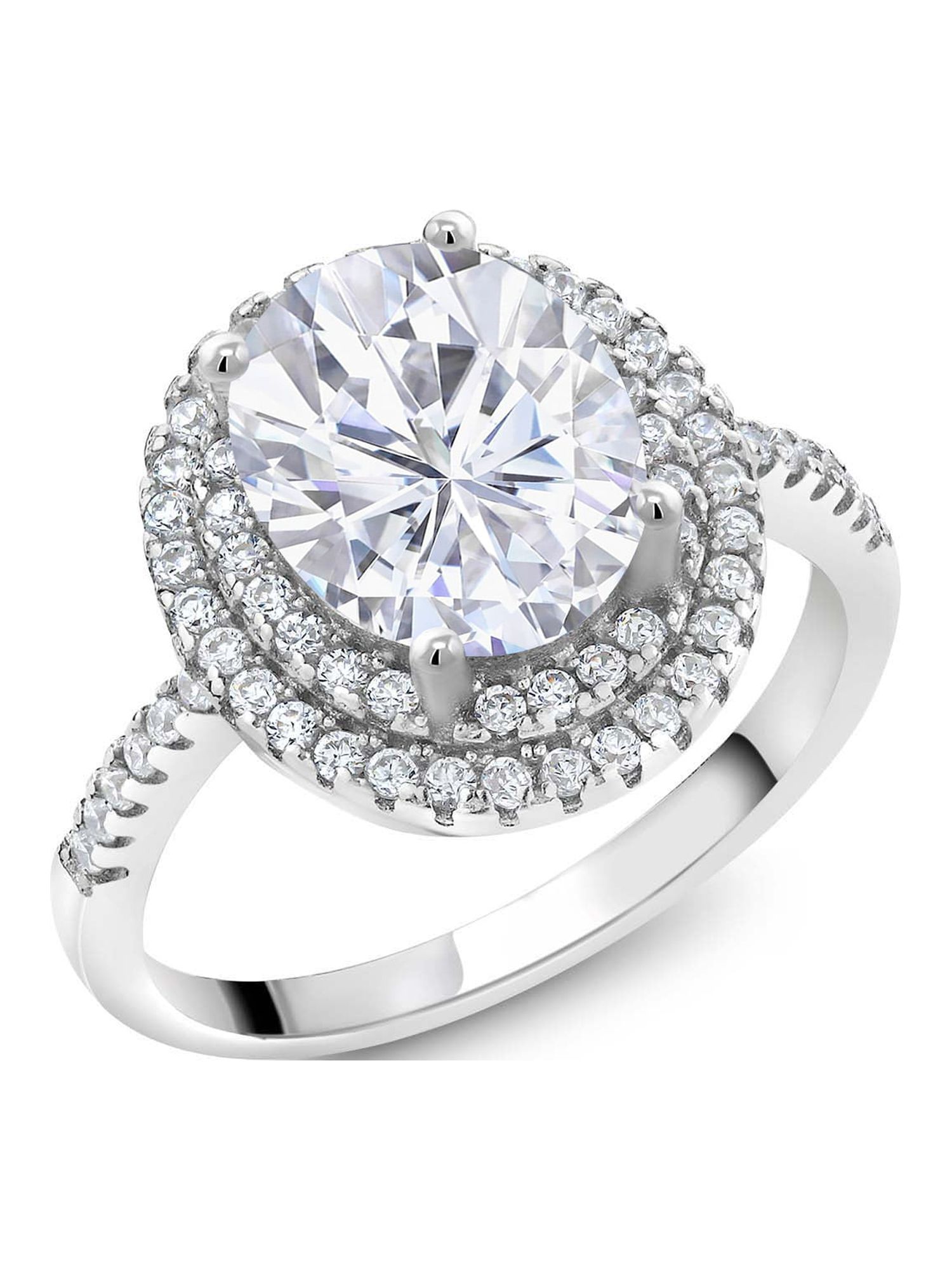 Gem Stone King 925 Sterling Silver White Moissanite Halo Engagement Ring (2.53 Cttw, Available In Size 5, 6, 7, 8, 9)
