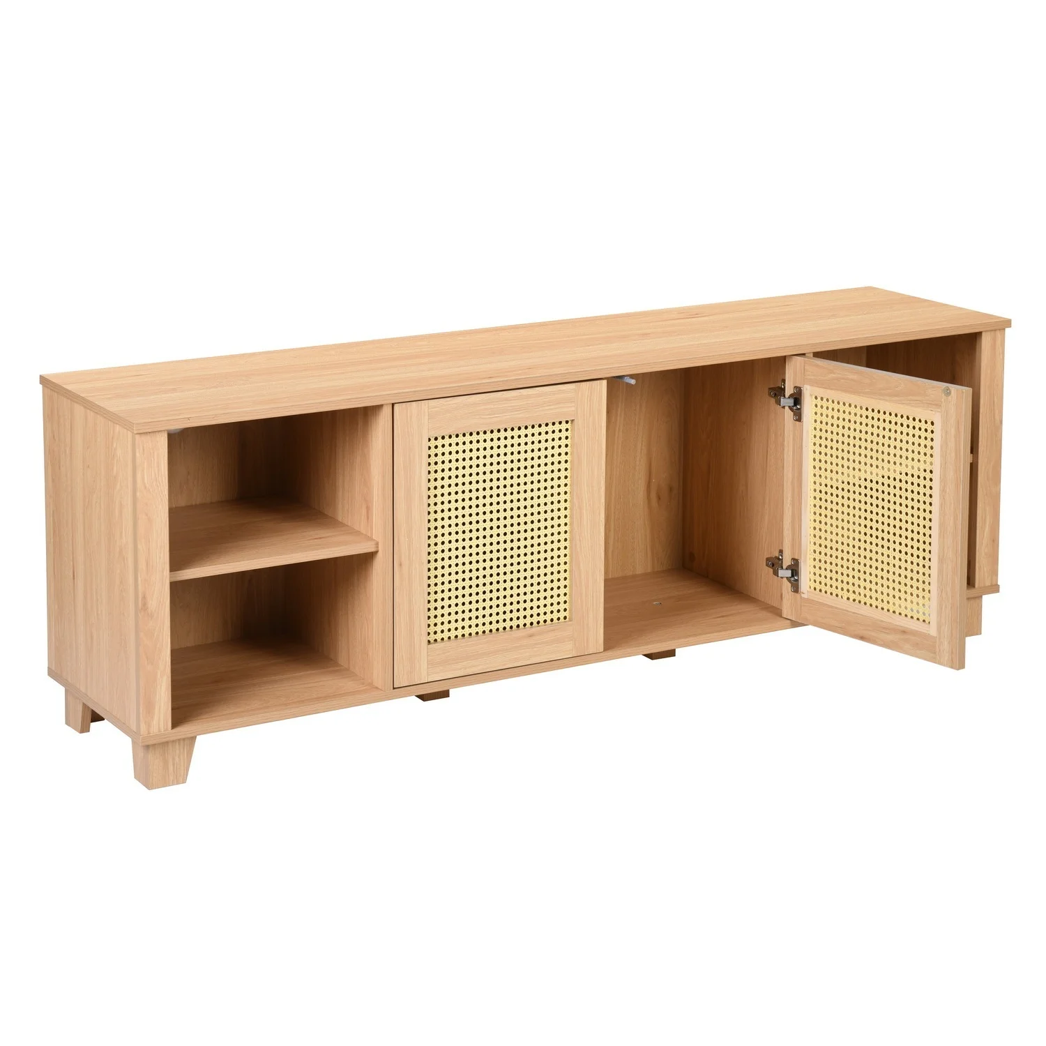 MAICOSY Boho Chic 64.4 inch Rattan TV Stand for 65/70 inch TV Storage Console - Natural Oak