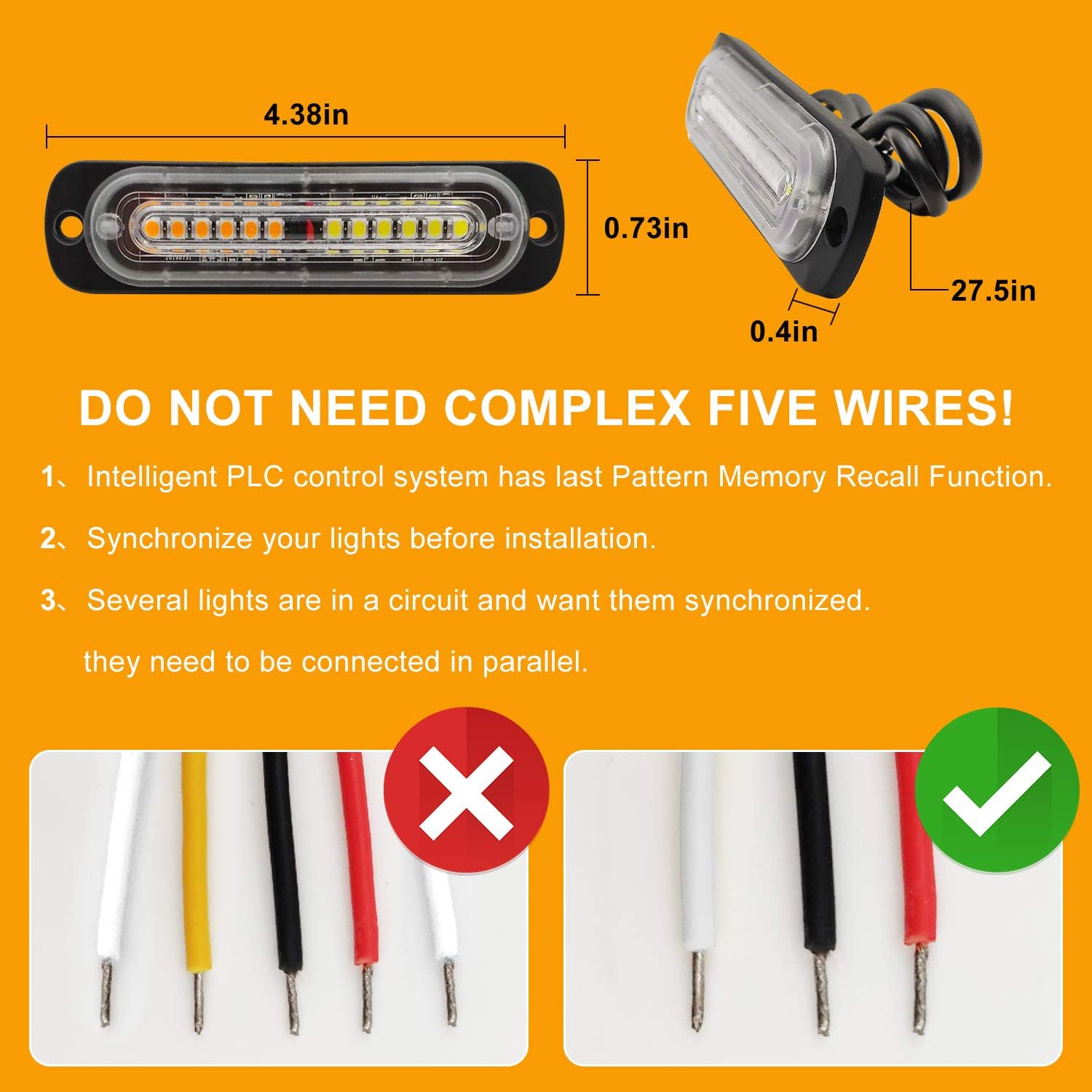 Emergency Strobe Lights, Universal Surface Mount Amber/White Emergency Warning Hazard Flashing Strobe Light Bar for Off Road Vehicle, ATVs