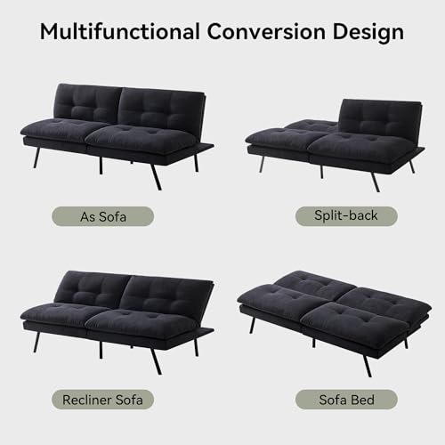 71" Convertible Futon Sofa,Faux Leather Futon Couch Bed,Sleeper Sofa Bed,Memory Foam Modern Folding Small Loveseat for Living Room,Office,Apartment