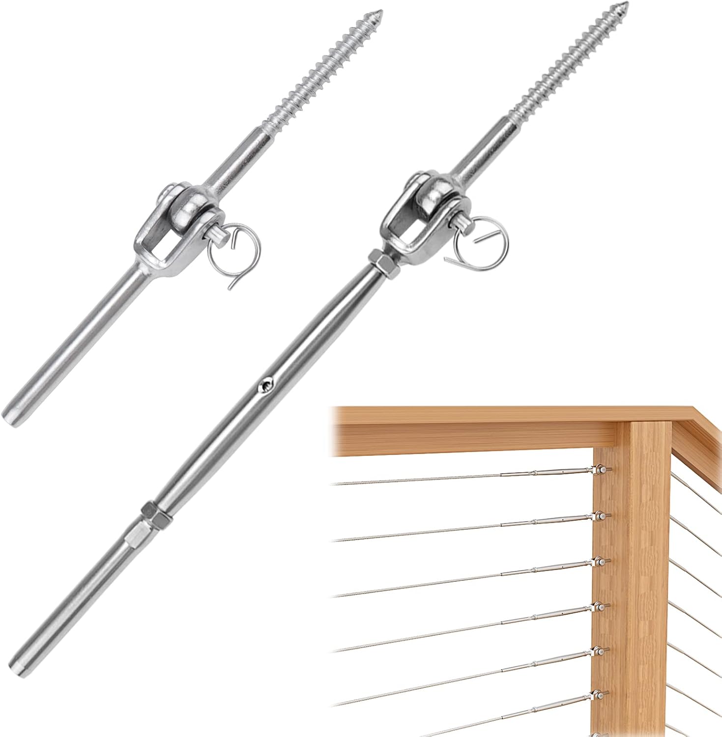 Muzata 36Set Cable Railing Kit 1/8 Swage Toggle Turnbuckle Hardware T316 Stainless Steel for Wood Post WoodEasy System Angle 180°Adjustable Stairs