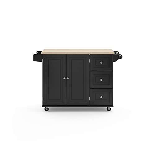 Homestyles Dolly Madison Off-White Mobile Kitchen Island Cart with Wood Drop Leaf Breakfast Bar