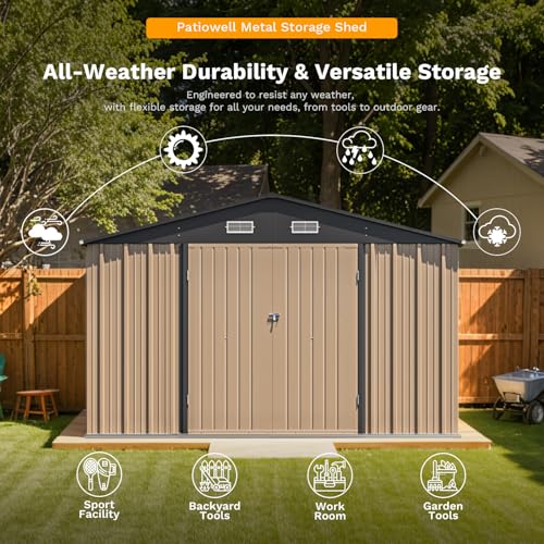 Patiowell 5x3 FT Outdoor Storage Shed, Tool Shed with Sloping Roof and Lockable Door, Metal Shed for Backyard Garden Patio Lawn, Brown