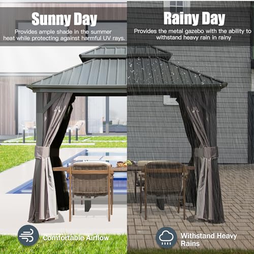 Domi 10' x 10' Hardtop Gazebo Outdoor Metal Gazebo with Galvanized Steel Double Roof Canopy, Curtains and Netting for Patio, Backyard, Deck
