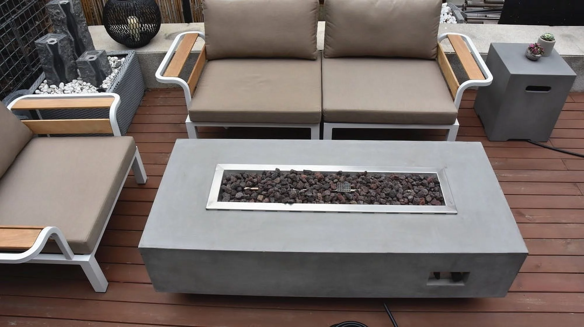 Elementi Granville Propane Fire Pit for Outside Outdoor Fire Pit Table Smokeless Fire Pit Concrete Rectangular Fire Table Patio Heater Fireplace