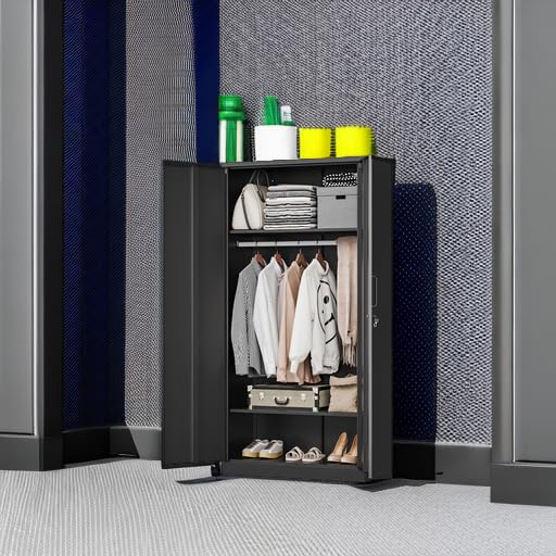 MIIIKO Steel Cabinet Wardrobe, Metal Locker Cabinet with Hanging Rod, Metal Clothing Locker Storage for Home, Office, Garage and Changing Room