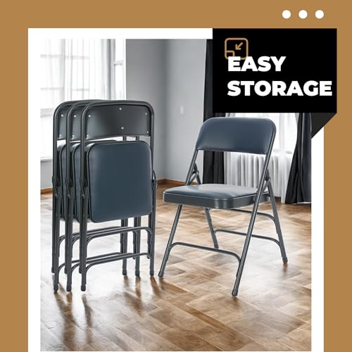 Premium Vinyl Upholstered Triple Brace Double Hinge Folding Chair, Black