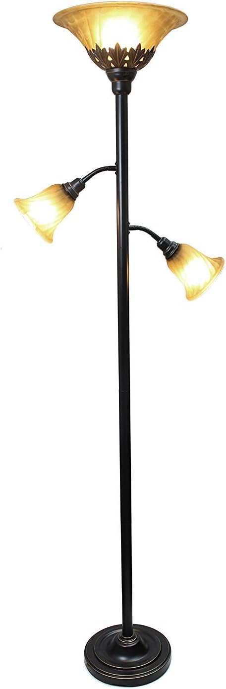 Elegant Designs LF2002-RBZ 3 Light Floor Lamp with Scalloped Glass Shades 3.9 Restoration Bronze (Pack of 2)