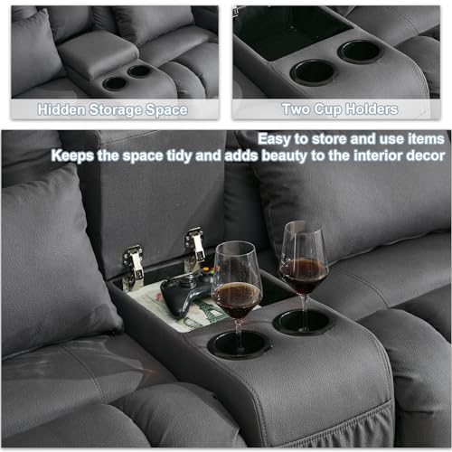 65" Loveseat Recliner Reclining Loveseat with Console - Comfy Manual RV Recliner Loveseat Sofa Couch Home Theater Seating with Pillows, Cup Holders