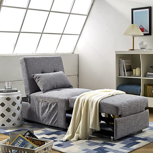 4-in-1 Sleeper Sofa Bed, HABITRIO Solid Wood Frame Polyester Upholstered Seating Couch w/A Pillow, Work As Ottoman, Single Chair