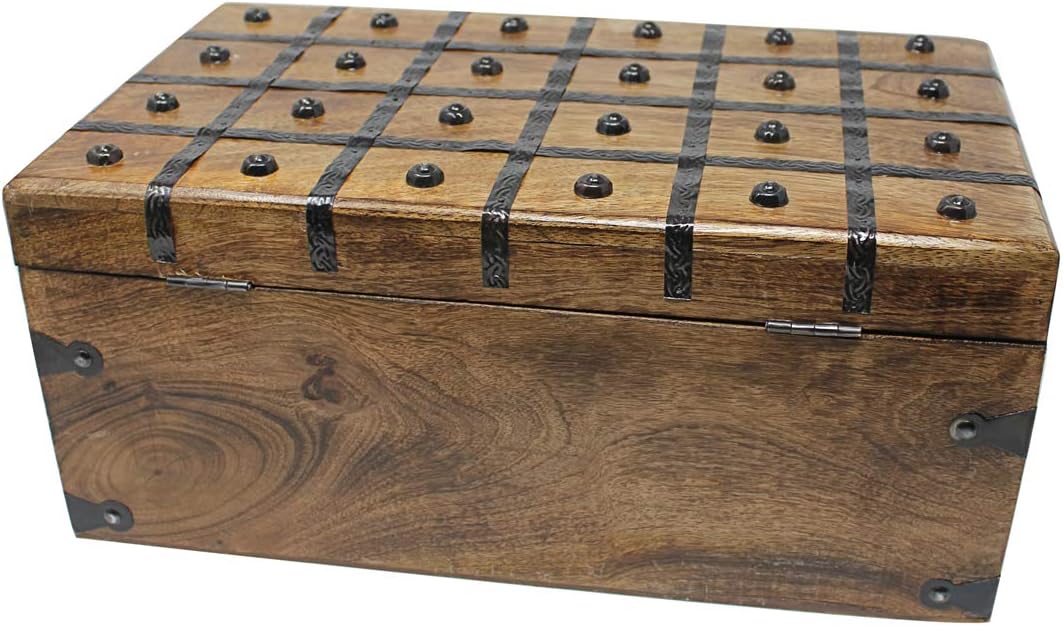 Nautical Cove Treasure Chest Wooden Box with Antique Iron Lock and Skeleton Key - Storage and Decor (Medium 12.25 x 6 x 5.5)