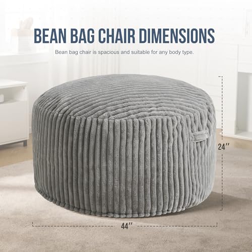 Hobestluk 5ft Bean Bag Chairs for Adults Large Beanbag Chair with Stripe Plush Cover Big Bean Bag Chair for Living Room Bedroom Dorm Office -Black