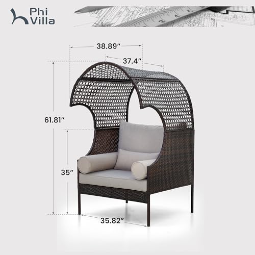 PHI VILLA Outdoor Wicker Egg Chair, Oversized Lounge Chair with Cushion, Large Brown Basket Rattan Chair for Patio, Porch, Garden, Balcony, Indoor