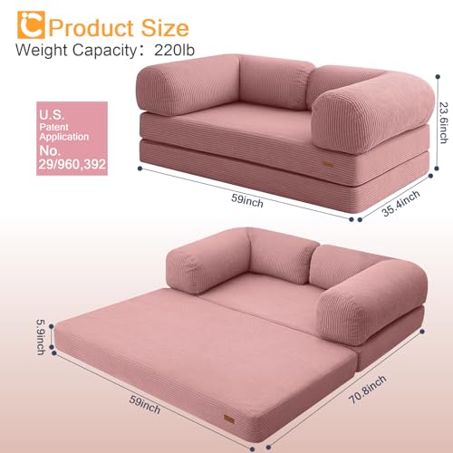 COMAX Folding Sofa Bed, Convertible Chair Bed Corduroy 3-in-1 Foldable Floor Couch with High-Density Foam, Futon Sofa Sleeper Mattress