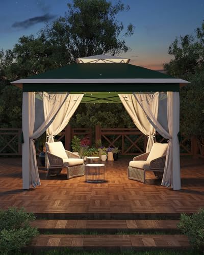 11x11 Pop Up Gazebo Tent with Mosquito Netting, Outdoor Canopy Shelter Easy Setup, Water & UV Resistant - Khaki