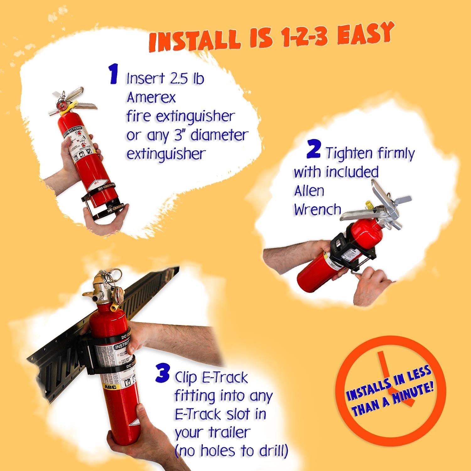 DC Cargo Mall E-Track Fire Extinguisher Brackets for Truck and Trailer - for 2.5 lb. Fire Extinguishers - Quick-Release Technology