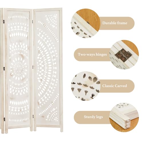 66.9Inch Folding Room Divider, 6 Panels Wood Carved Privacy Screens
