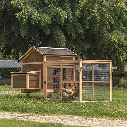 Chicken Coop, Mobile Hen House with Removable Bottom and Wheels &Handrails,Mobile Rabbit Hutch Indoor Outdoor, Easy Cleaning& Assemble