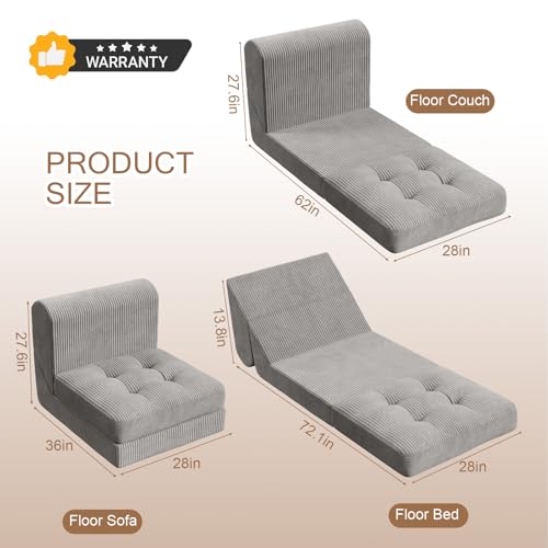 COMAX Folding Sofa Bed, Convertible Chair Bed Corduroy 3-in-1 Foldable Floor Couch with High-Density Foam, Futon Sofa Sleeper Mattress