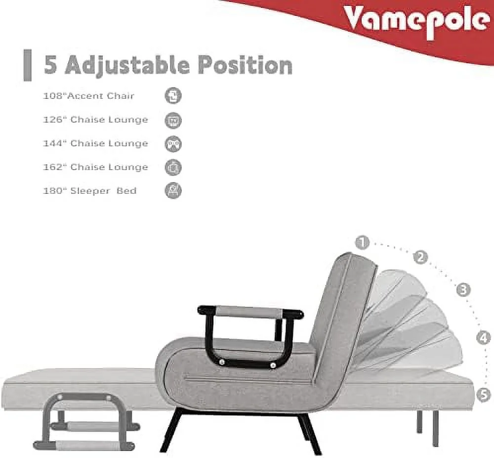 HOOMHIBIU Sleeper Chair Bed  20" Convertible Sofa Bed  4 in 1 Folding Bed with 5-Position Adjustable Backrest &amp