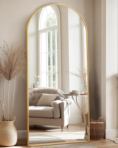 Full Length Mirror, 76"x34" Arched Floor Mirror Freestanding, Floor Standing Full Body Mirror with Stand for Bedroom
