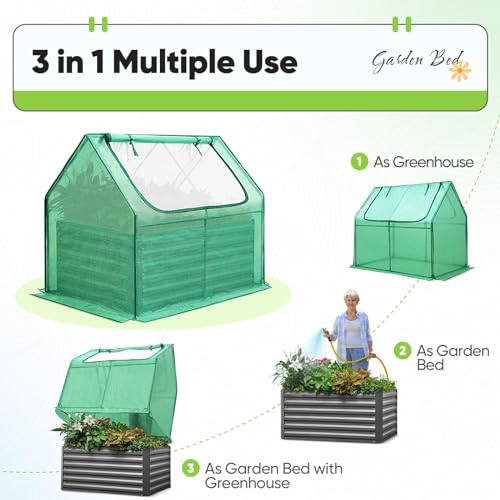 Quictent Raised Garden Bed Galvanized Raised Beds for Gardening Vegetables with Cover 8x4x1 ft Metal Planter Box Outdoor Use (Clear)