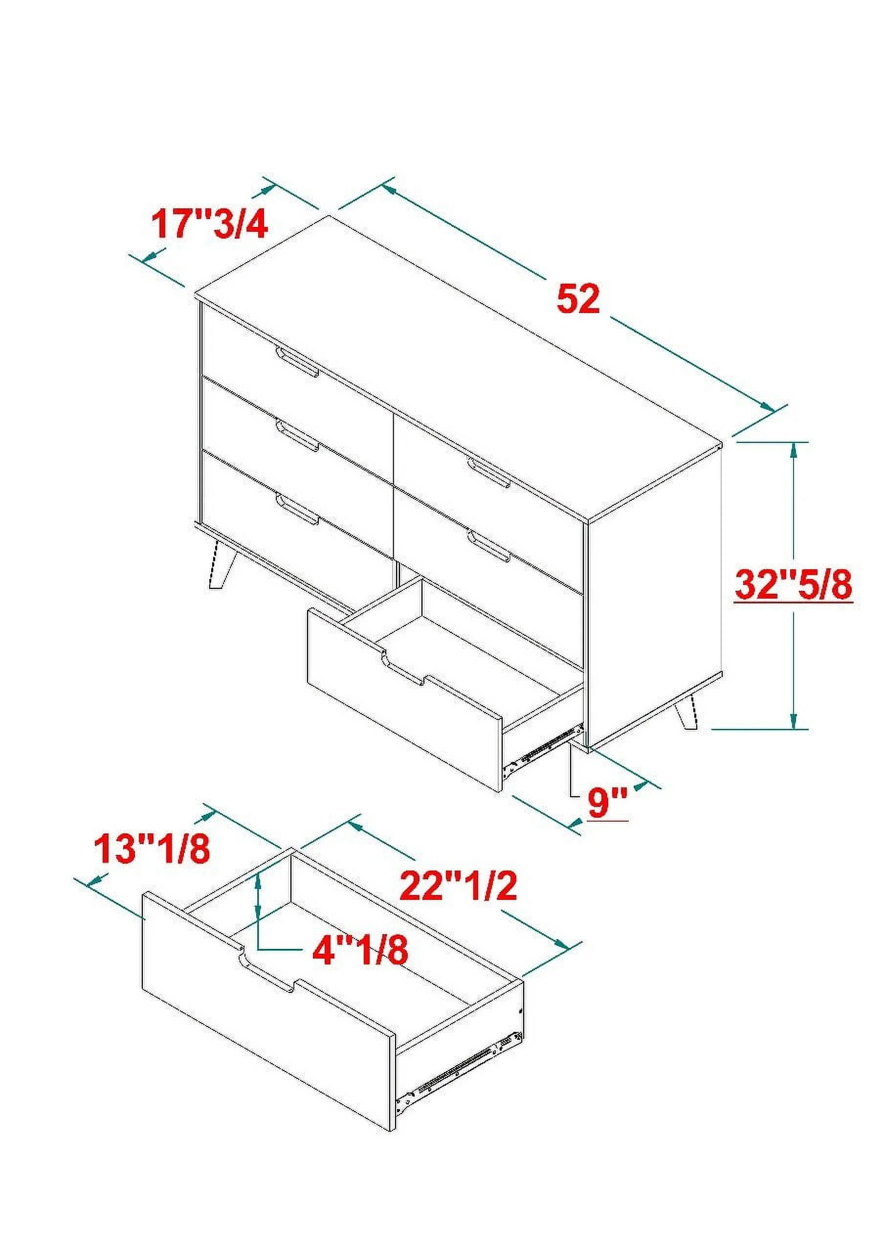 Walker Edison Modern 6-Drawer Dresser with Cut-Out Handles, Riviera