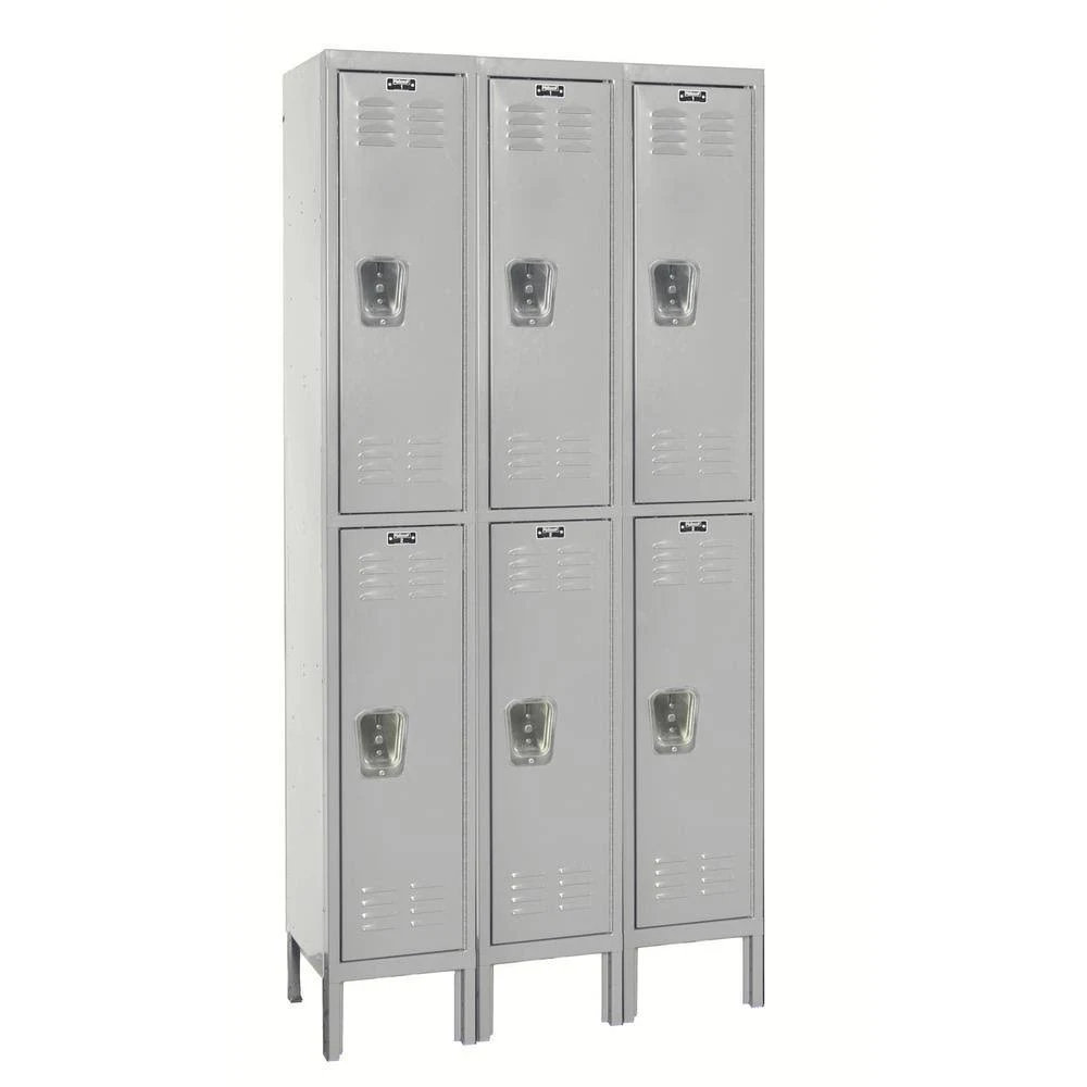 Hallowell Double Tier 3-Wide Premium Locker, Assembled, 36x22 W x 12x22 D x 78x22 H, Light Grey