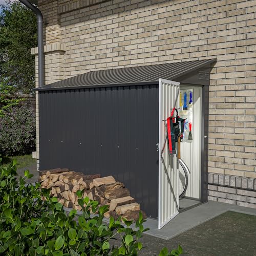 4×8 FT Outdoor Metal Storage Shed,Heavy-Duty Lean to Storage Shed with Floor Base,Garden Tool Metal Storage House W/Lockable Door and 2 Air Vents