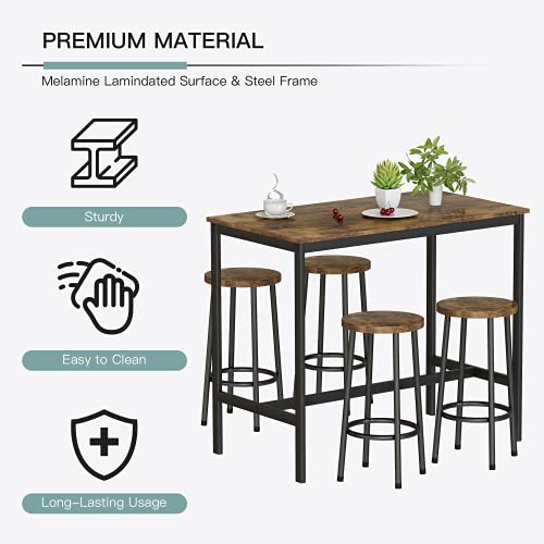 MIERES Dining Table Set for 4-5pcs Kitchen Counter w/Bar Stools, Compact Design & Sturdy Structure & Easy Assembly, Height 34.7''