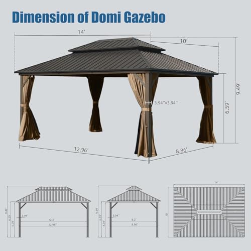 Domi 10’ x 10’ Hardtop Gazebo Metal Frame Canopy with Netting & Curtains