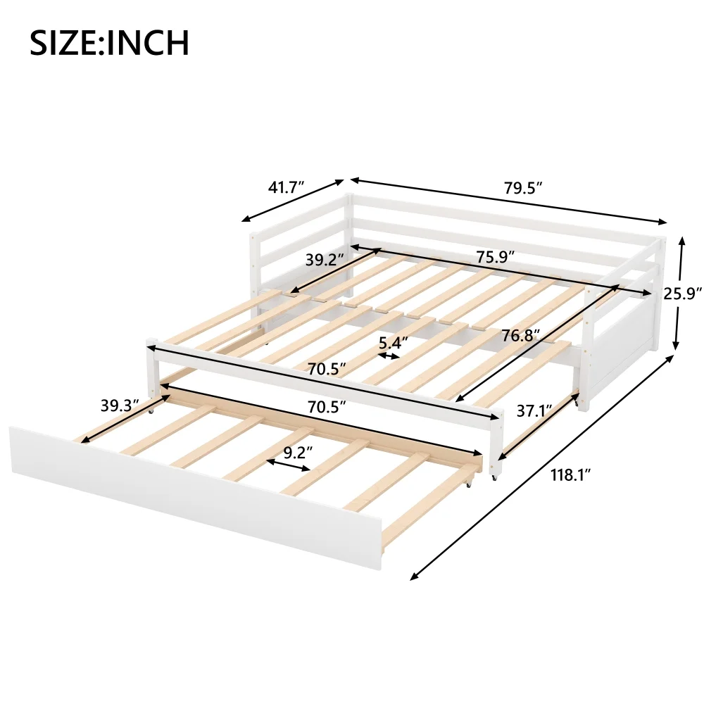 Cosymart Twin or Double Twin Daybed with Trundle,White