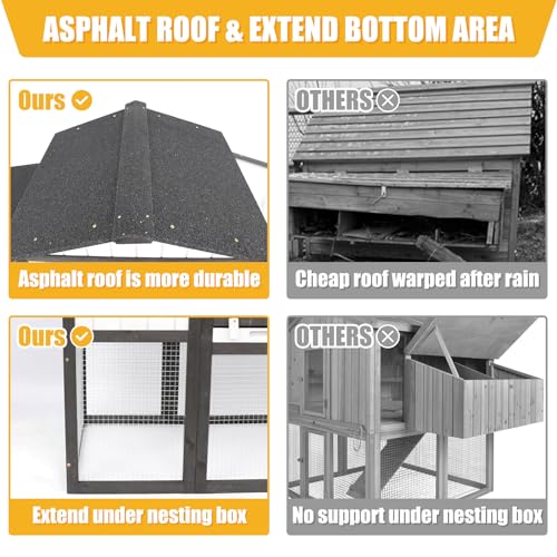 Chicken Coop and Run, Two Story Rabbit Hutch Indoor Outdoor, Wooden Hen House with Nesting Box Rabbit Cage, Ramp, Deep No Leak Pull Out Tray