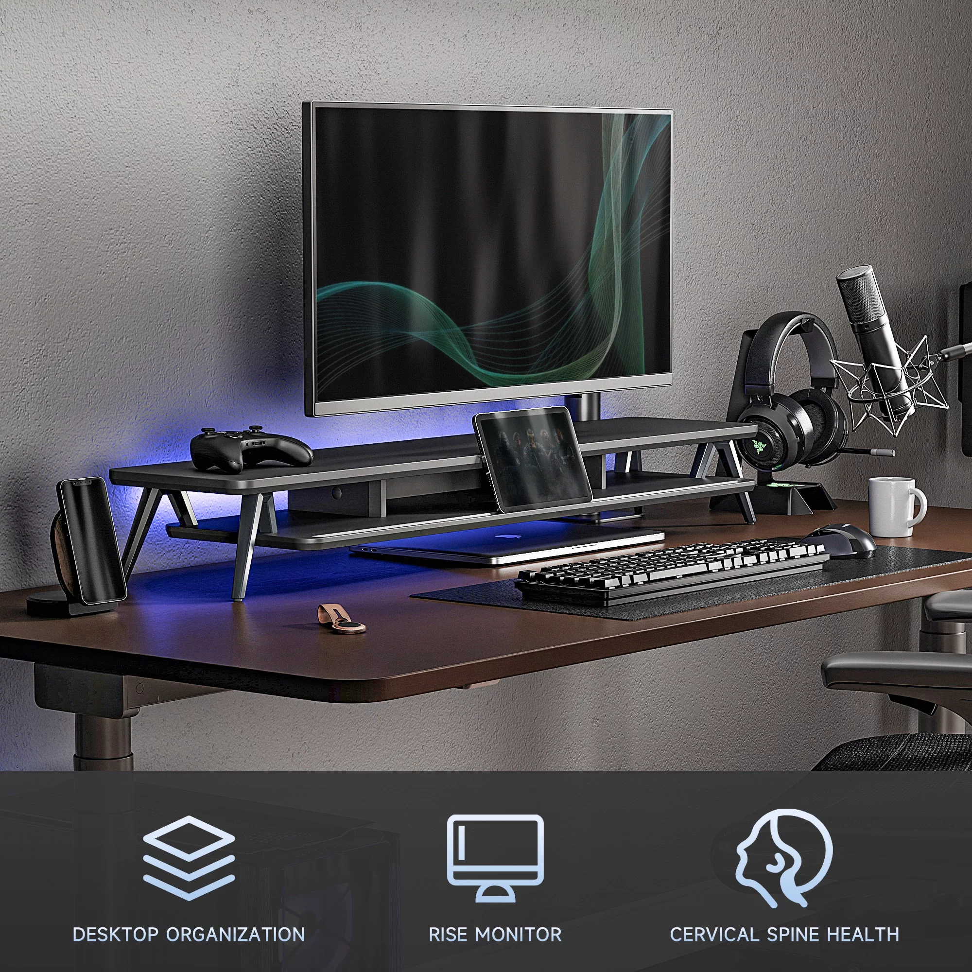 Fenge Dual Monitor Stand Riser for 2 Monitors, 42.5 Inch Desk Shelf with Storage Organizer - Radiant Selections