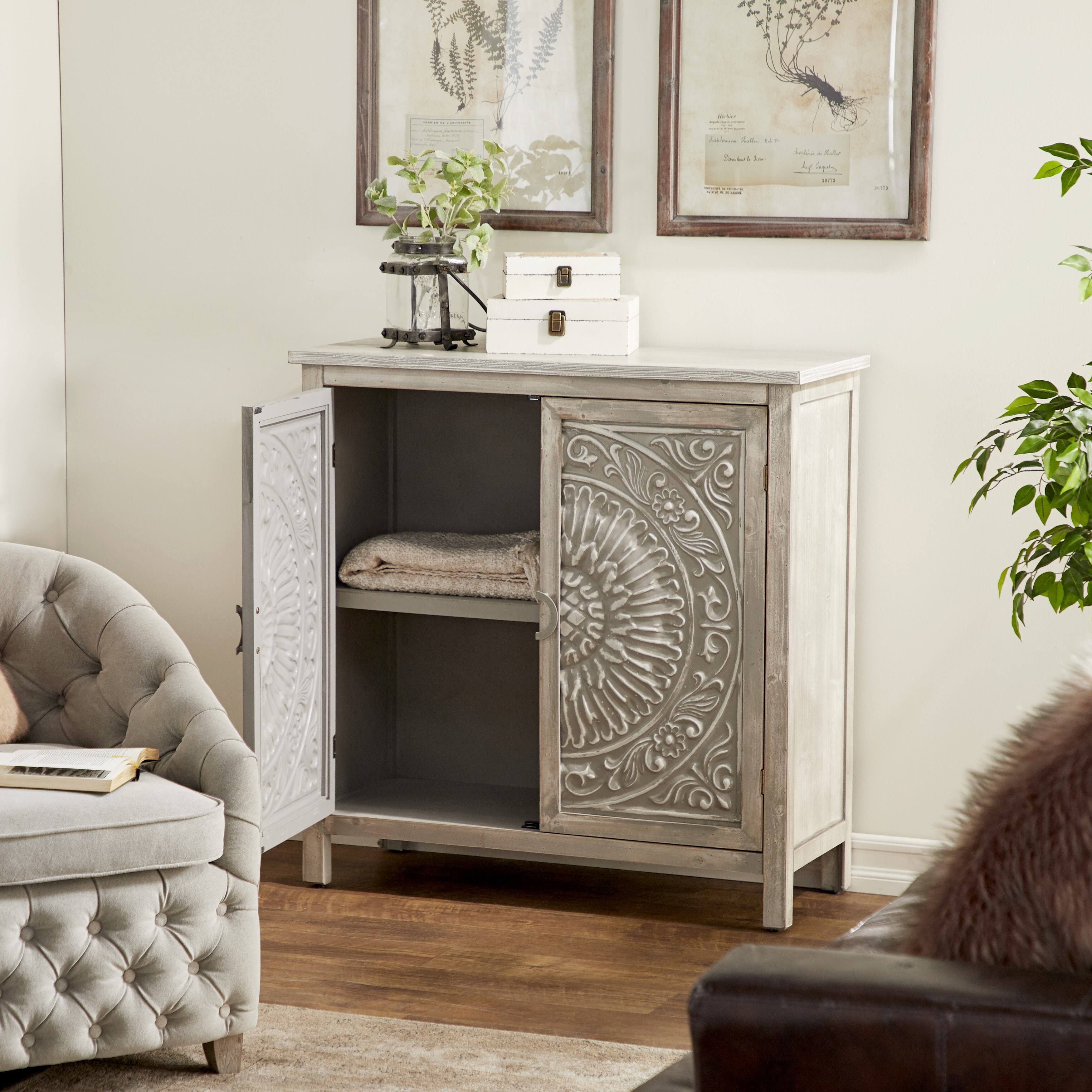 Decmode Traditional Carved Design 2 Door Wooden Cabinet