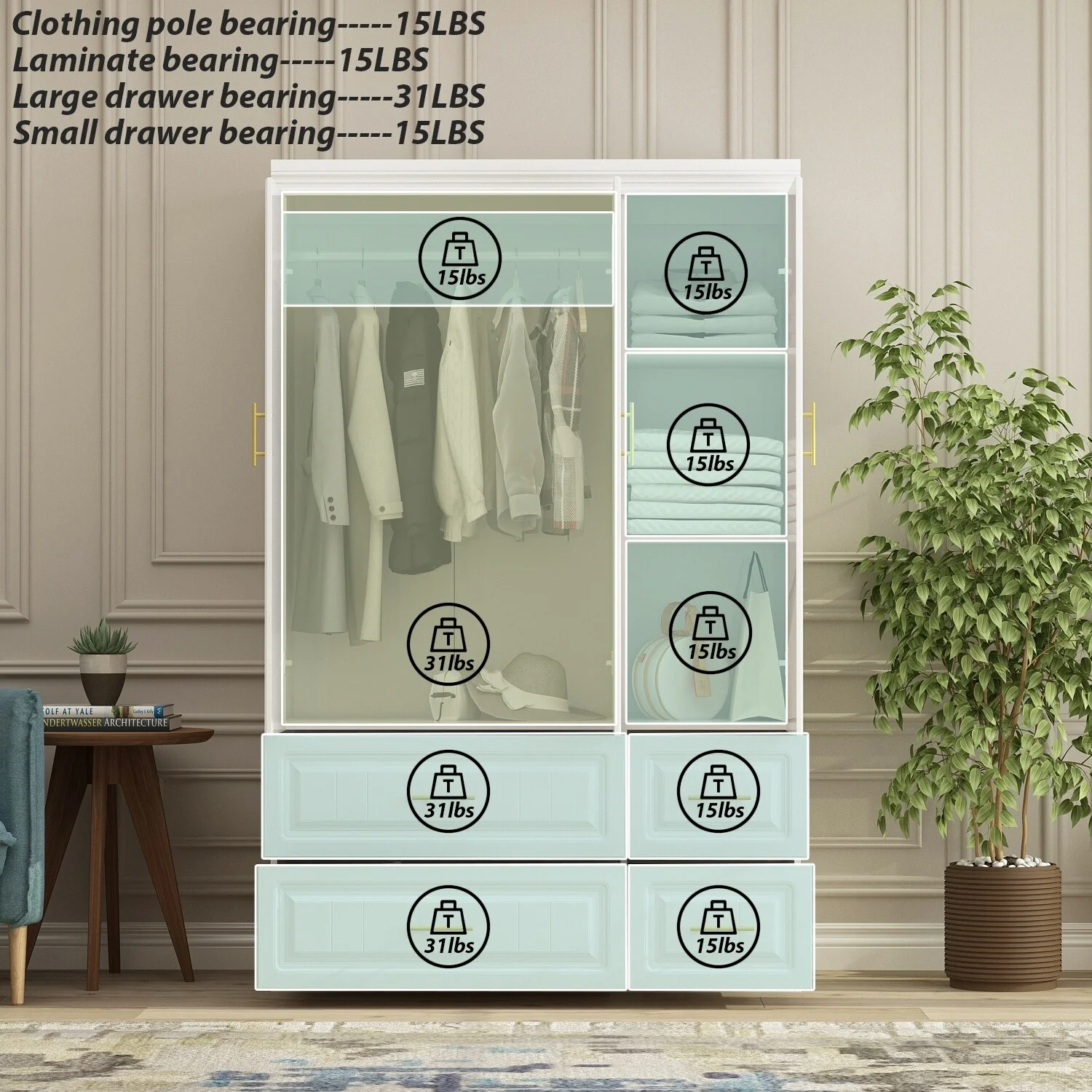 Large Wooden Wardrobe Armoire with Raised Panel Closet Storage Cabinet 74.2"H